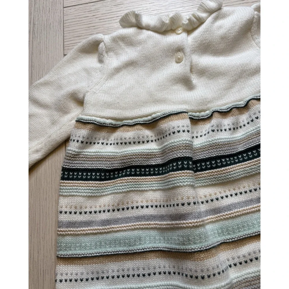 Gymboree All Spruced Up‎ Sweater Dress Sparkles Greens Gold Ruffle Collar Sz 3T